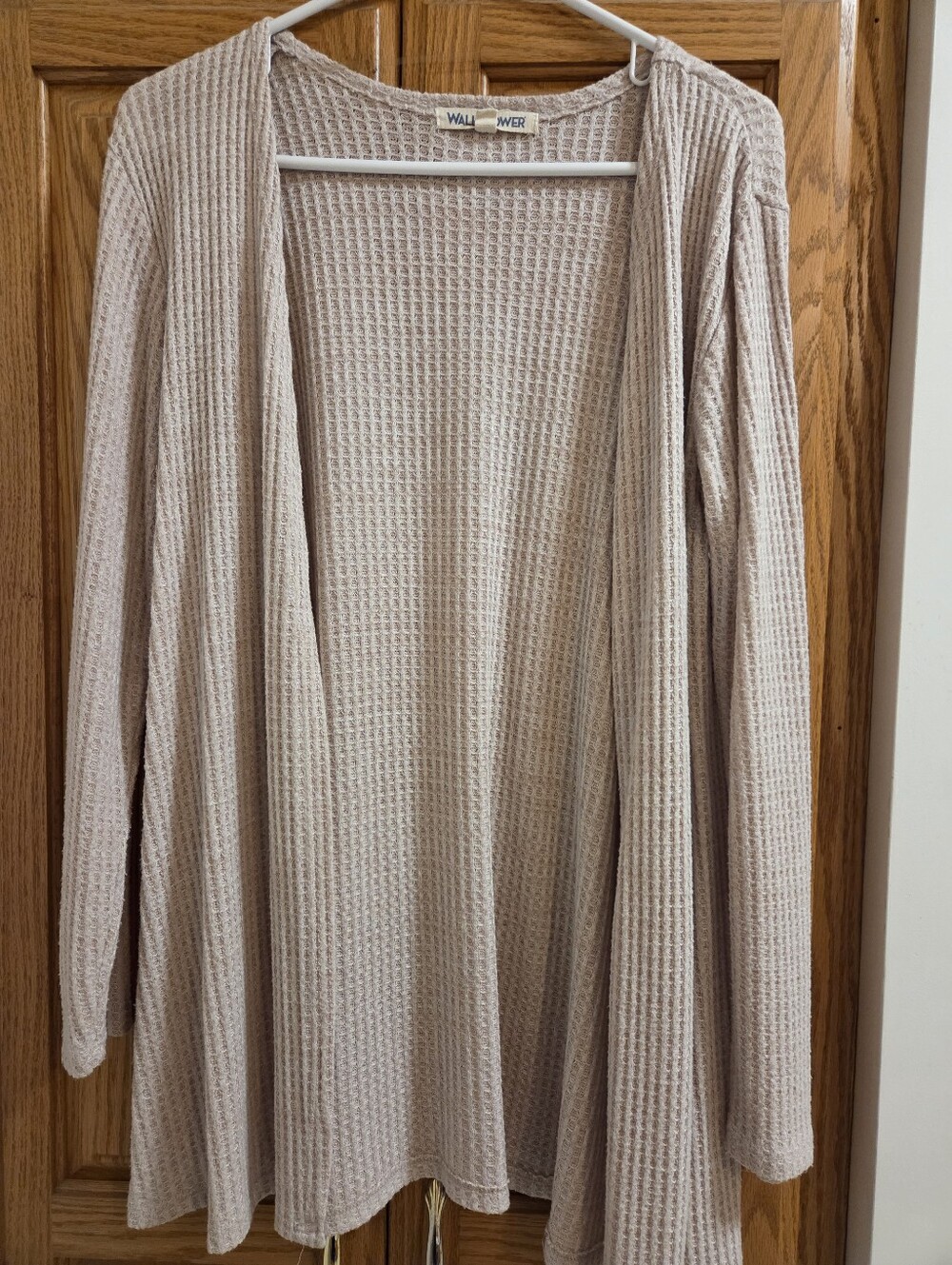 Wallflower Beige Waffle Knit Open Front Cardigan